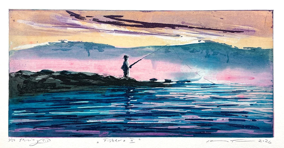 Fiskero II, etsning av Kristian Finborud, 37,5 x 18 cm motiv (49 x 31 cm ark)