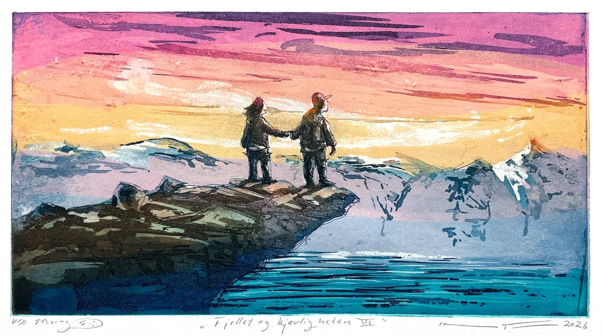 Fjellet og kjærligheten VI, etsning av Kristian Finborud, 38 x 20 cm motiv (47x 32 cm ark)