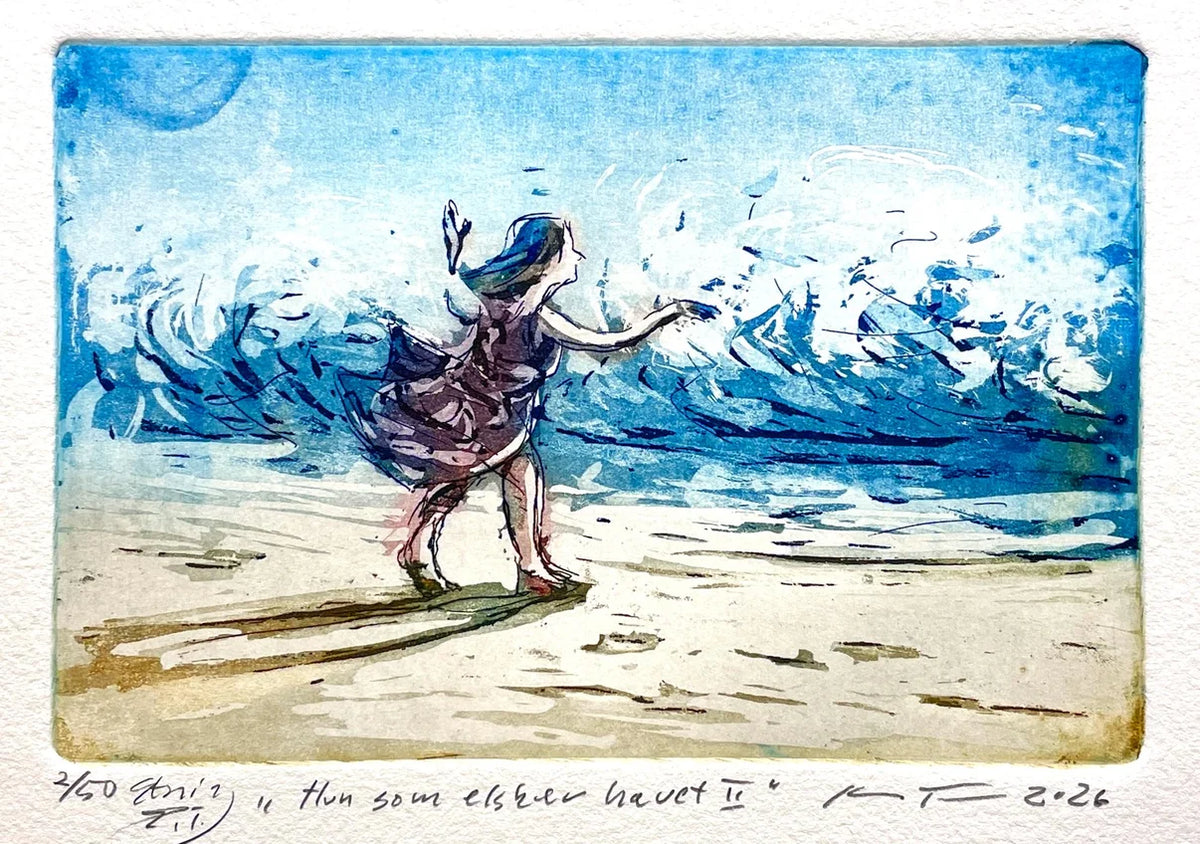 Hun som elsker havet II, etsning av Kristian Finborud, 10 x 15 cm motiv (21 x 28,5 cm ark)