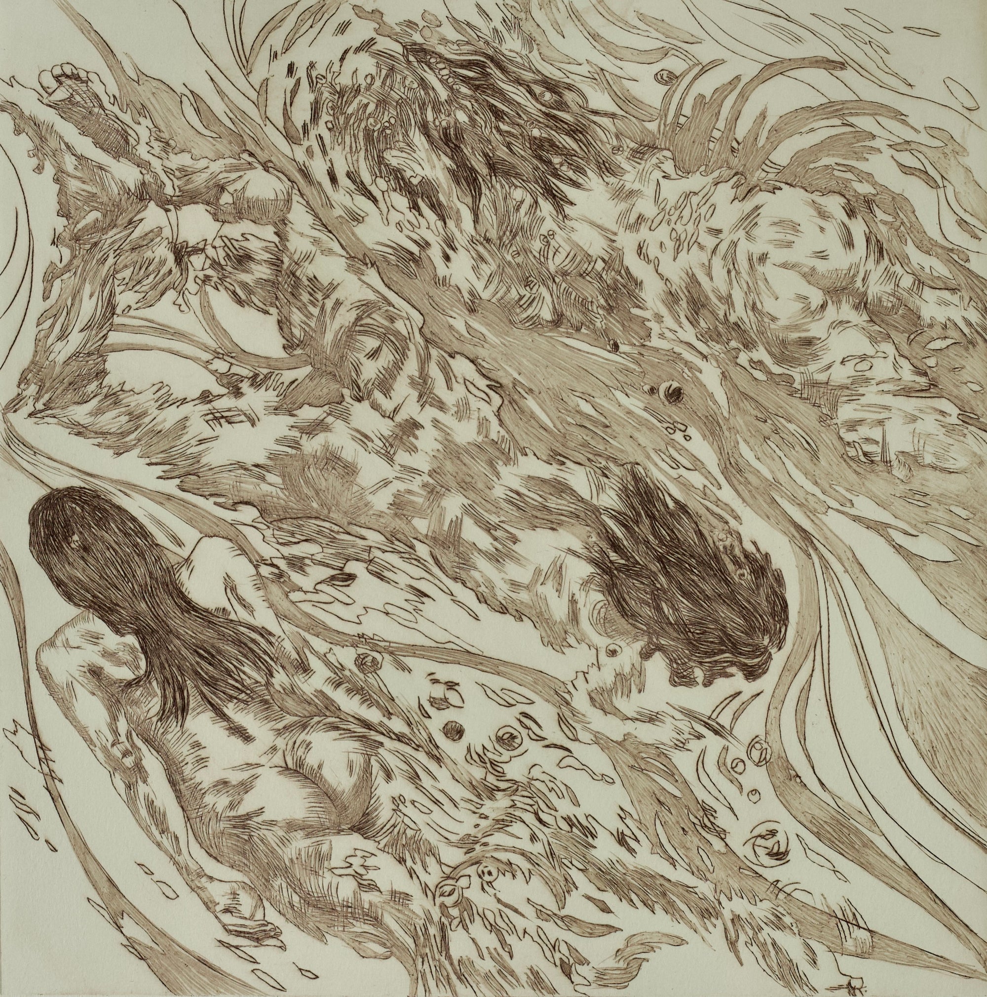 Heavens Dream, etsning, dyptrykk, metalltrykk av Silvia Ilona Sørhagen, 29,5 x 29,5 cm (motiv)