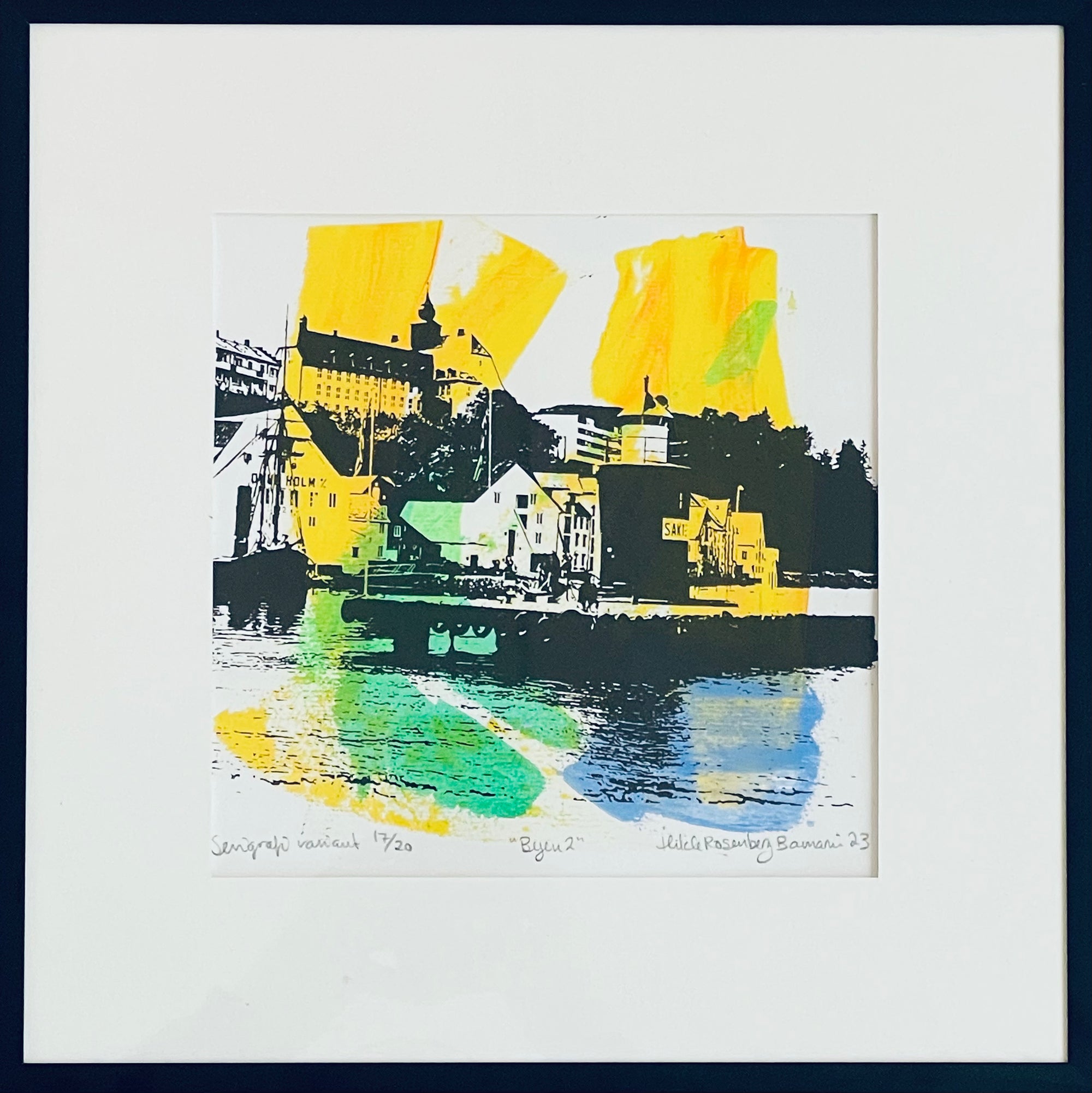 Byen 2 (17/20), silketrykk / serigrafi av Hilde Rosenberg Bamarni, 19 x 18 cm