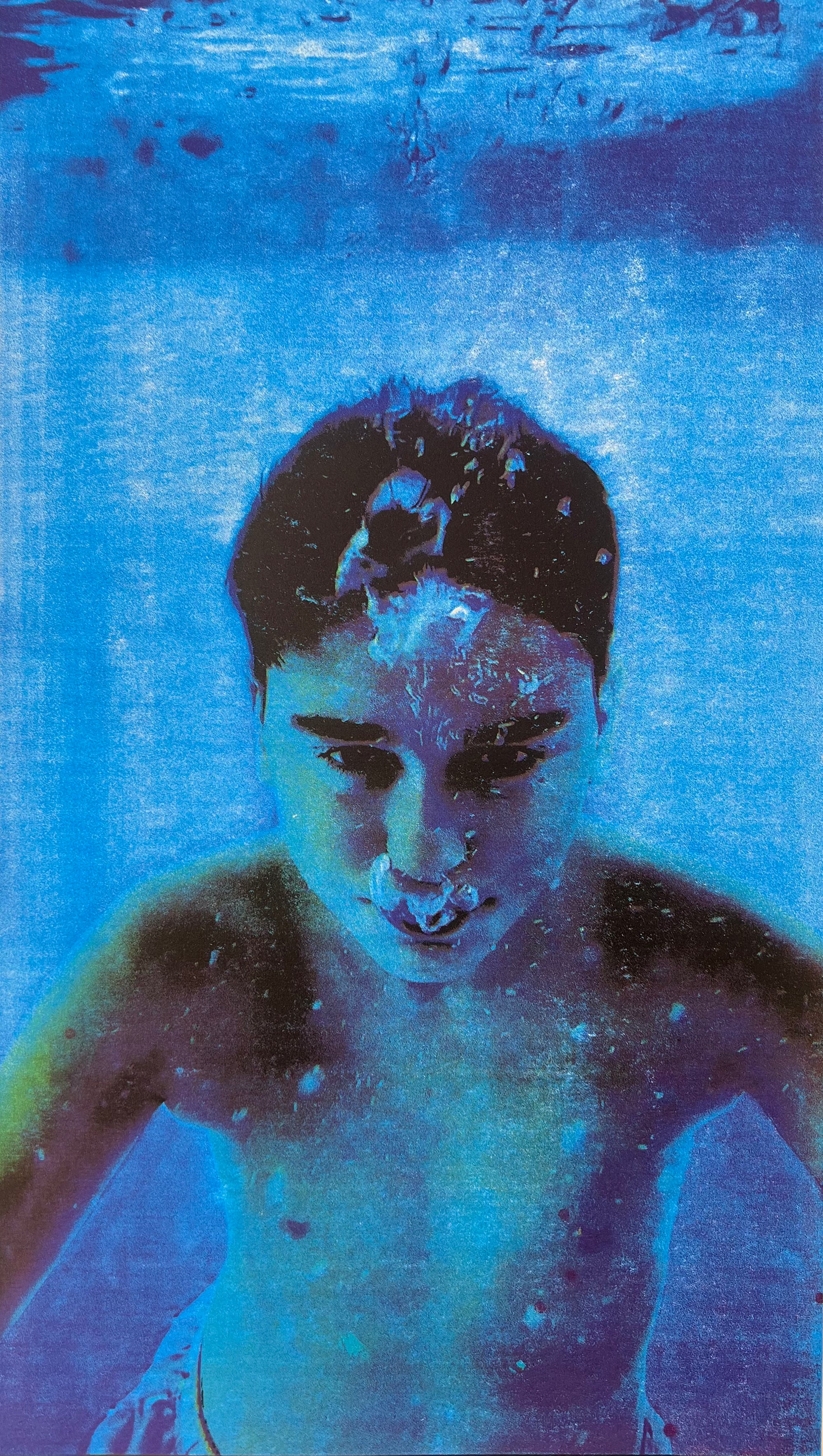 Immersed in blue, silketrykk / serigrafi av Hilde Rosenberg Bamarni, 31 x 56 cm motiv (50 x 70,5 cm ark)