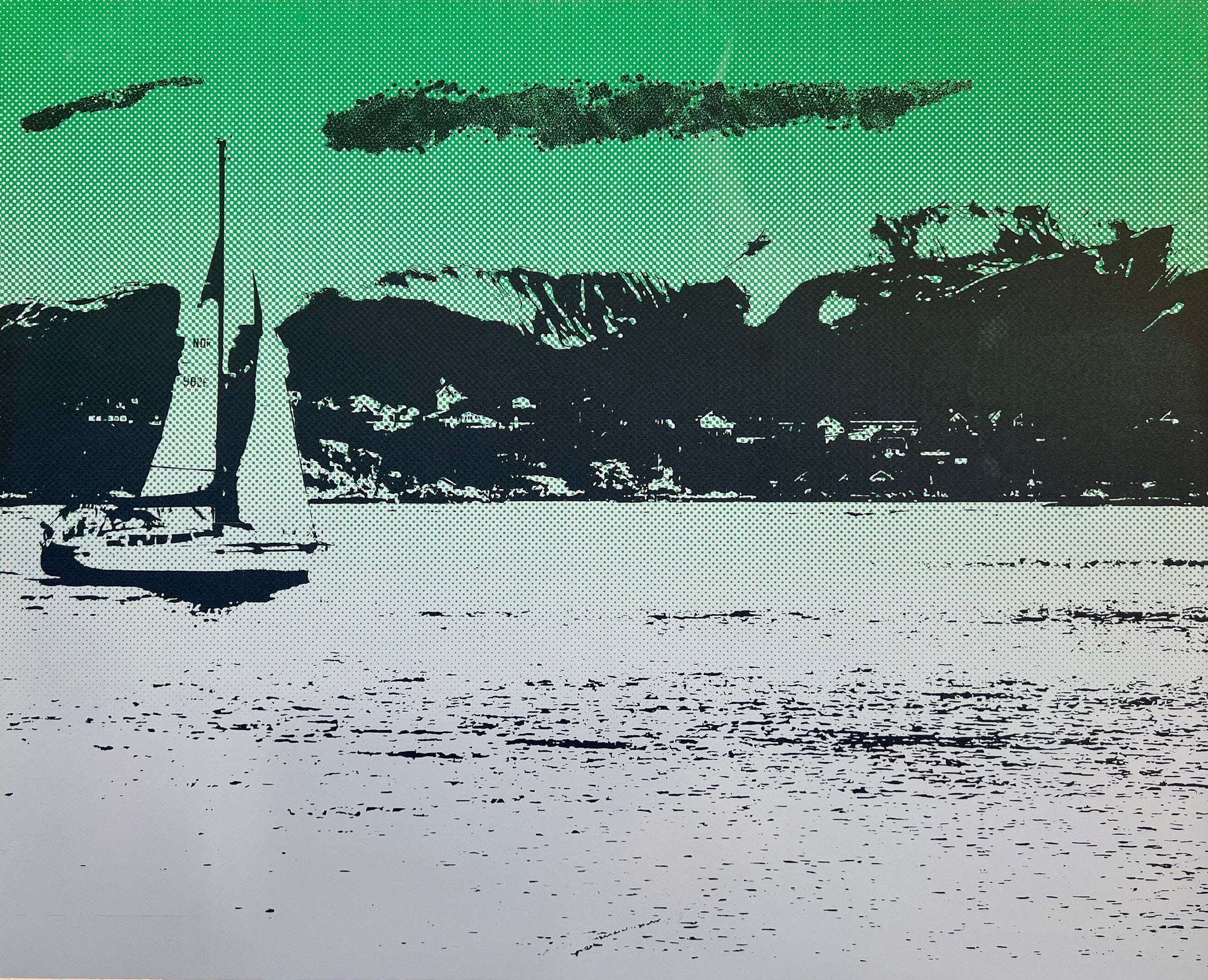 Smooth waters 2, silketrykk / serigrafi av Hilde Rosenberg Bamarni, 75 x 60 cm motiv (80 x 70 cm ark)