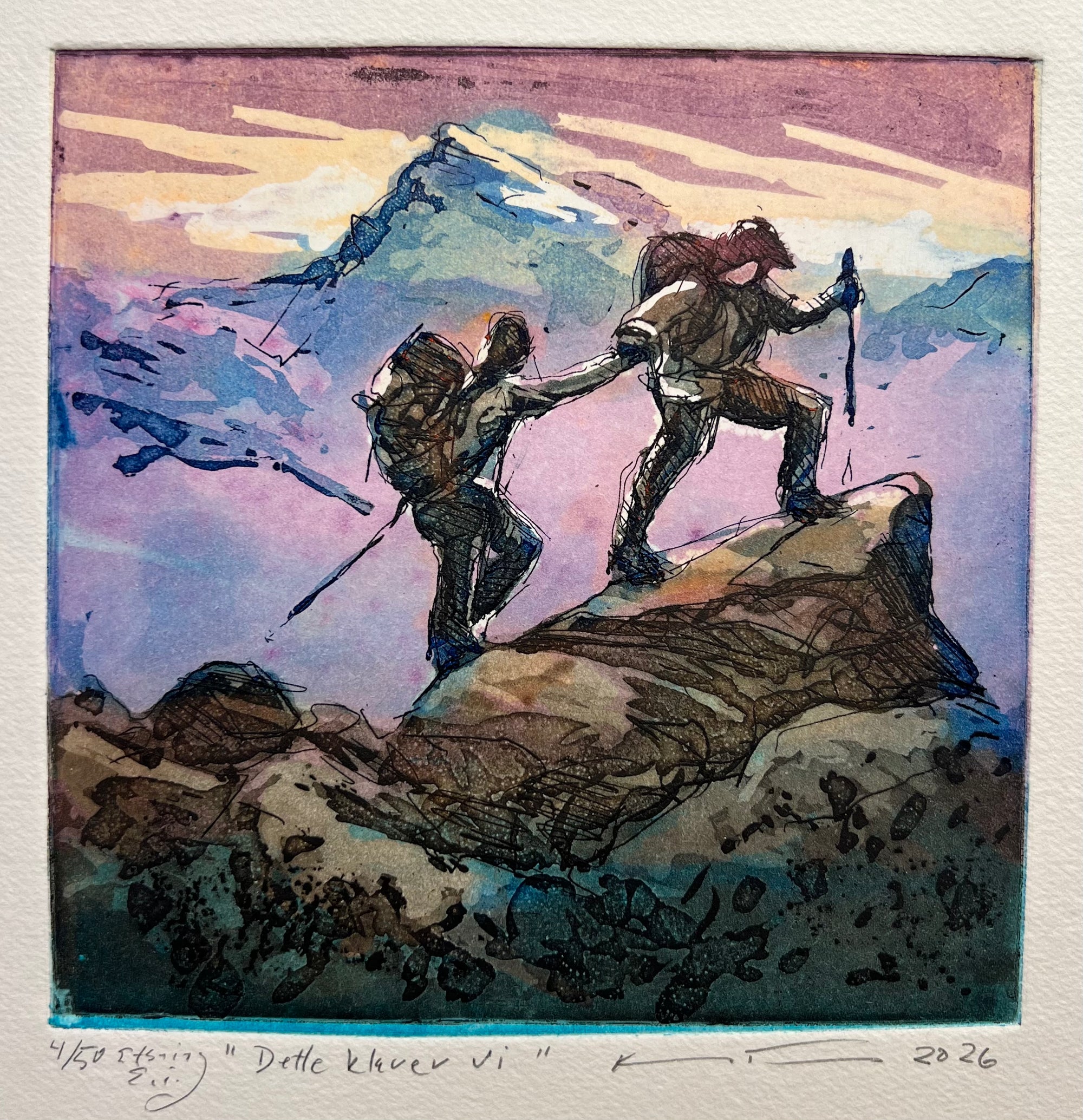 Dette klarer vi, etsning av Kristian Finborud, 15 x 15 cm motiv (21 x 25 cm ark)
