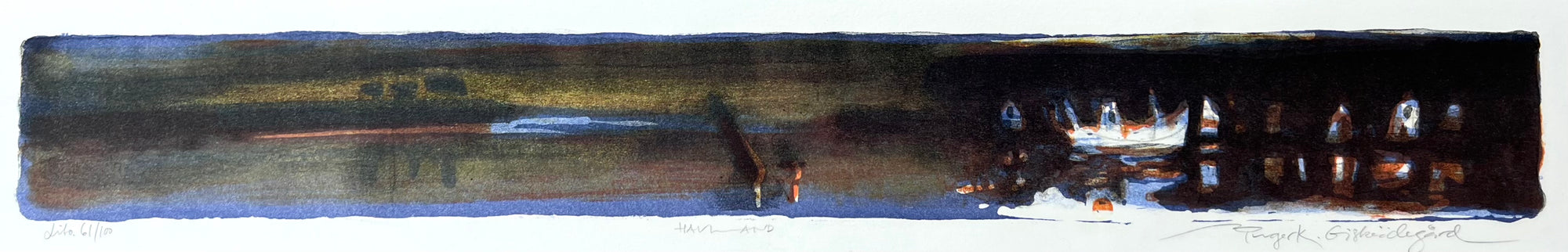 Havland, litografi av Inger K. Giskeødegård, 41 x 21 cm motiv (50,5 x 28,5 cm ark)