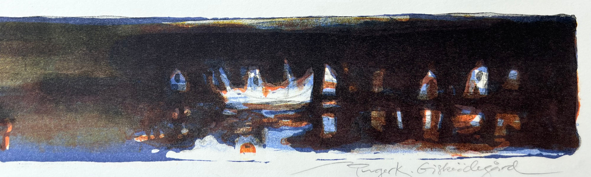 Havland, litografi av Inger K. Giskeødegård, 41 x 21 cm motiv (50,5 x 28,5 cm ark)