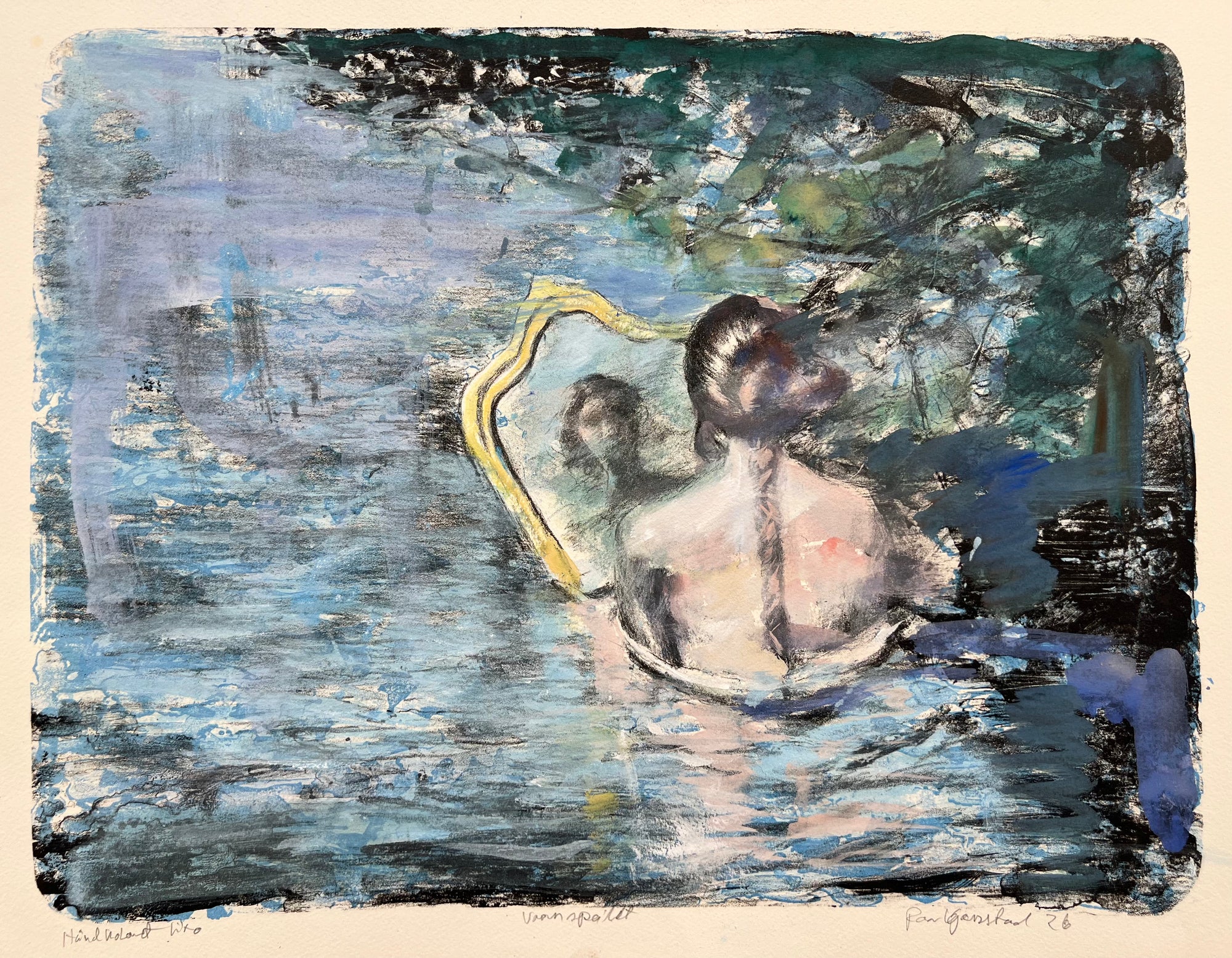 Vannspeilet, litografi av Roar Kjærnstad, 29 x 32,5 cm motiv (38 x 42 cm ark)