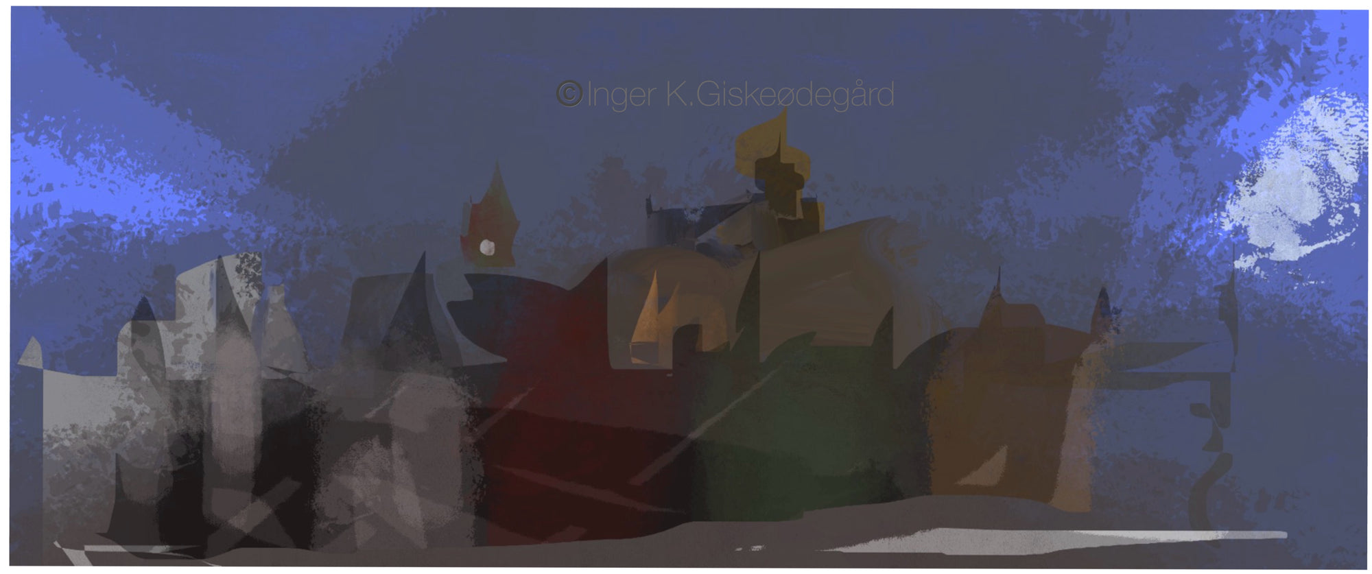 Ålesundet, d.g.a. av Inger K. Giskeødegård, 80 x 33 cm (motiv)