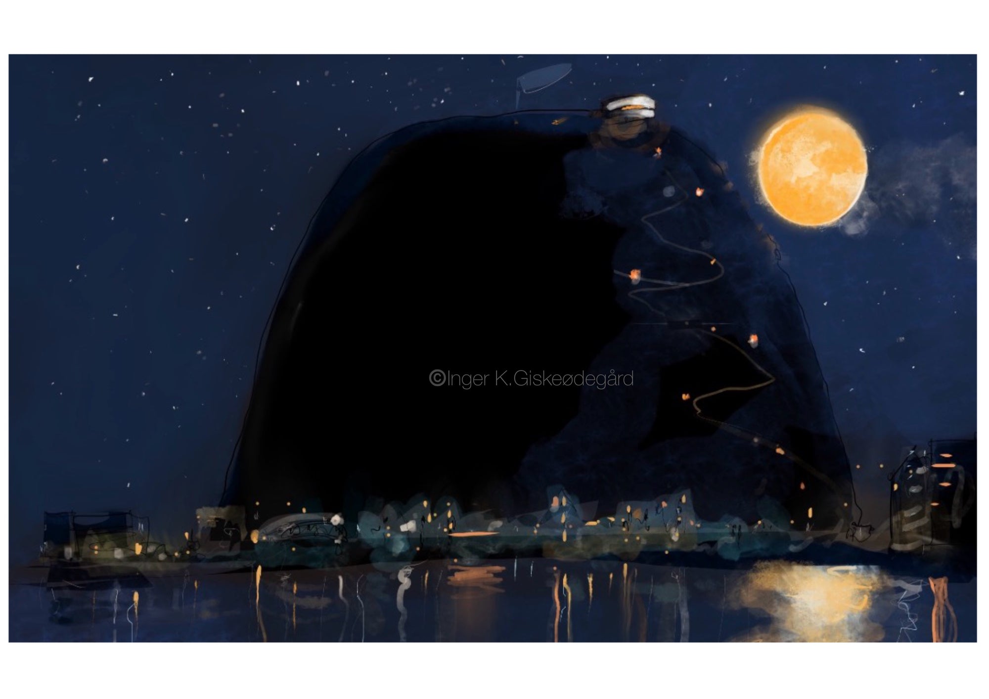 Kveldsstemning i Ålesund, d.g.a. av Inger K. Giskeødegård, 80 x 50 cm