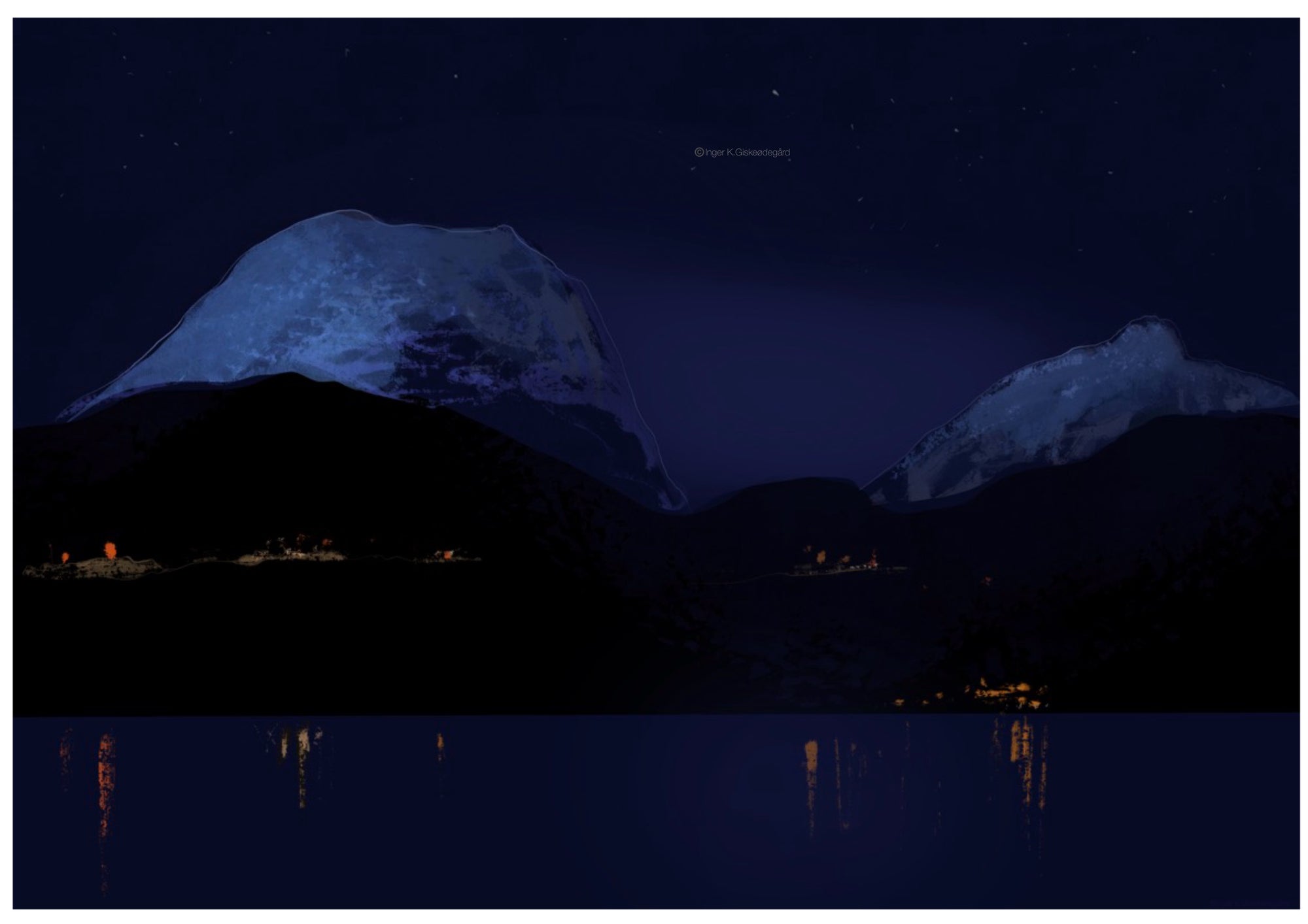 Kveld ved Ellingsøyfjorden, d.g.a. av Inger K. Giskeødegård, 80 x 33 cm