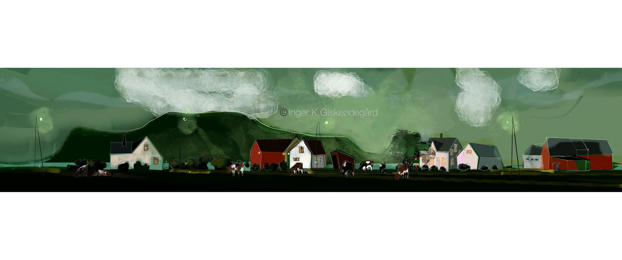 Vakker og viktig flokk på beite, d.g.a. av Inger K. Giskeødegård, 100 x 20