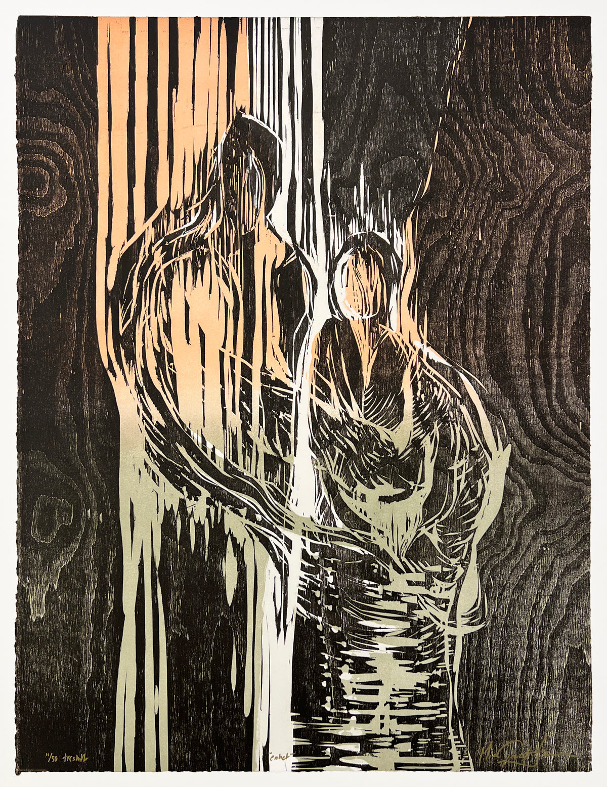 Enhet, tresnitt av Mia Gjerdrum Helgesen, 53 x 69 cm (arkformat)