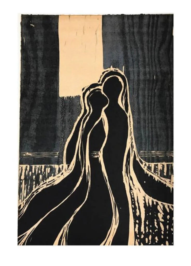 Etterskinn, serie 1, tresnitt av Mia Gjerdrum Helgesen, 40 x 60 cm (motiv)