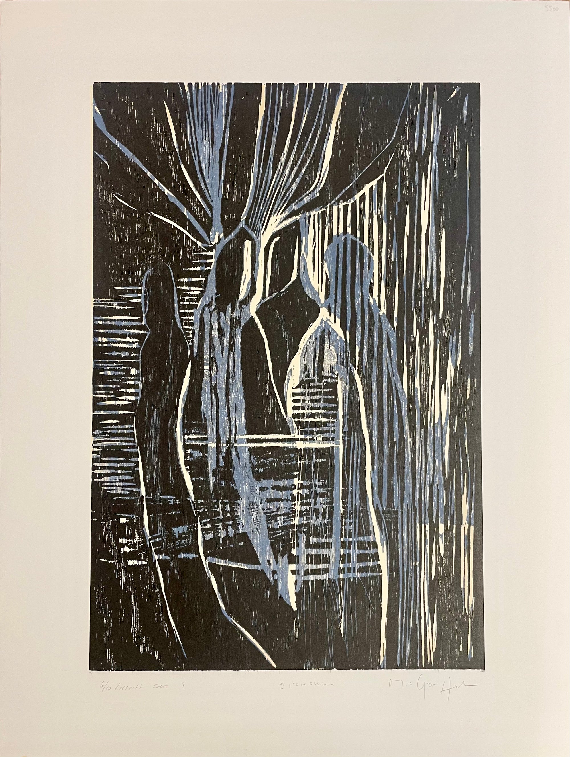 Gjenskinn serie 1, tresnitt av Mia Gjerdrum Helgesen, 59 x 78