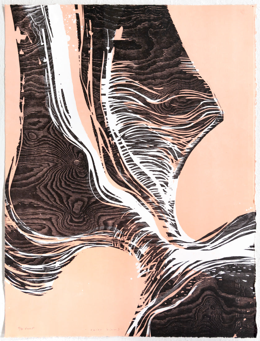 Veien hjem I, tresnitt av Mia Gjerdrum Helgesen, 53 x 70,5 cm (arkformat)