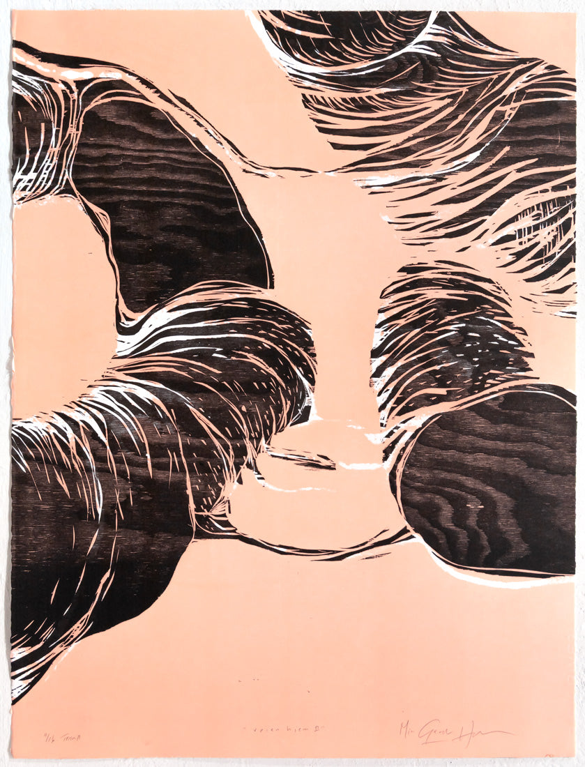 Veien hjem II, tresnitt av Mia Gjerdrum Helgesen, 53 x 70,5 cm (arkformat)