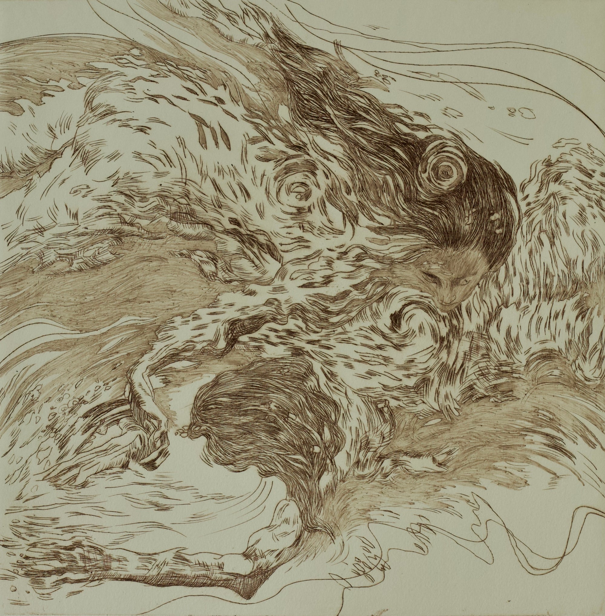 Nymphs' Dance, etsning, dyptrykk, metalltrykk av Silvia Ilona Sørhagen, 29,5 cm x 29,5 cm (motiv)