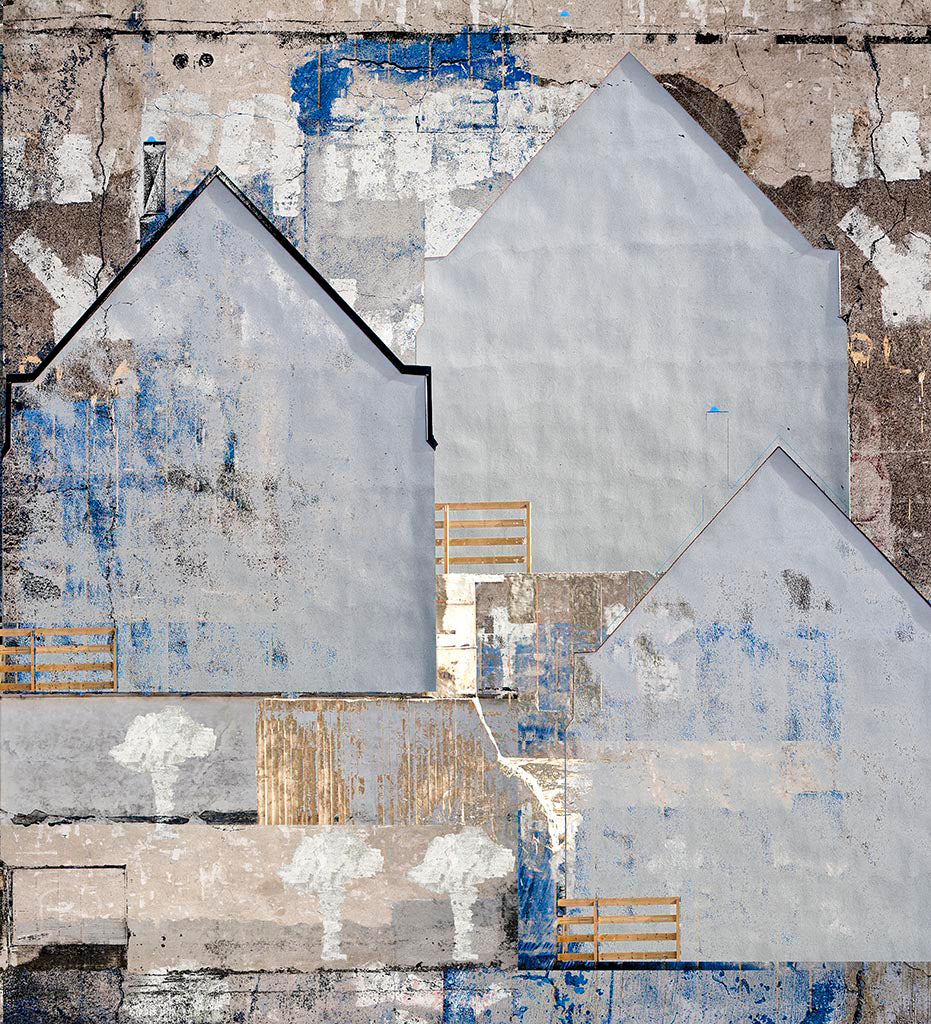 Tre hvite hus med hage