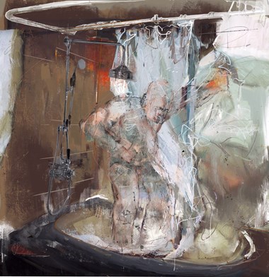 Johanna Søvik «Bathtub man» Mixed media på papir. 75 x 80 cm. Pris: 5.500