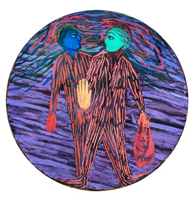 «Tvillinggester» .Pastell og gouache på håndlaget papir. 110cm diameter. Pris: 46.000