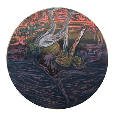 «Vekt og vektløshet» .Pastell og gouache på håndlaget papir. 110cm diameter. Pris: 46.000