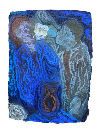 «Lyst og tørste» Pastell og gouache på håndlaget papir. 75 x 55 cm. Pris: 30.000