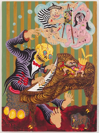 Aaron Johnson ( f. 1976) «Maestro», 2015.  Acrylic on polyester knit mesh. 46 x 33 cm. 